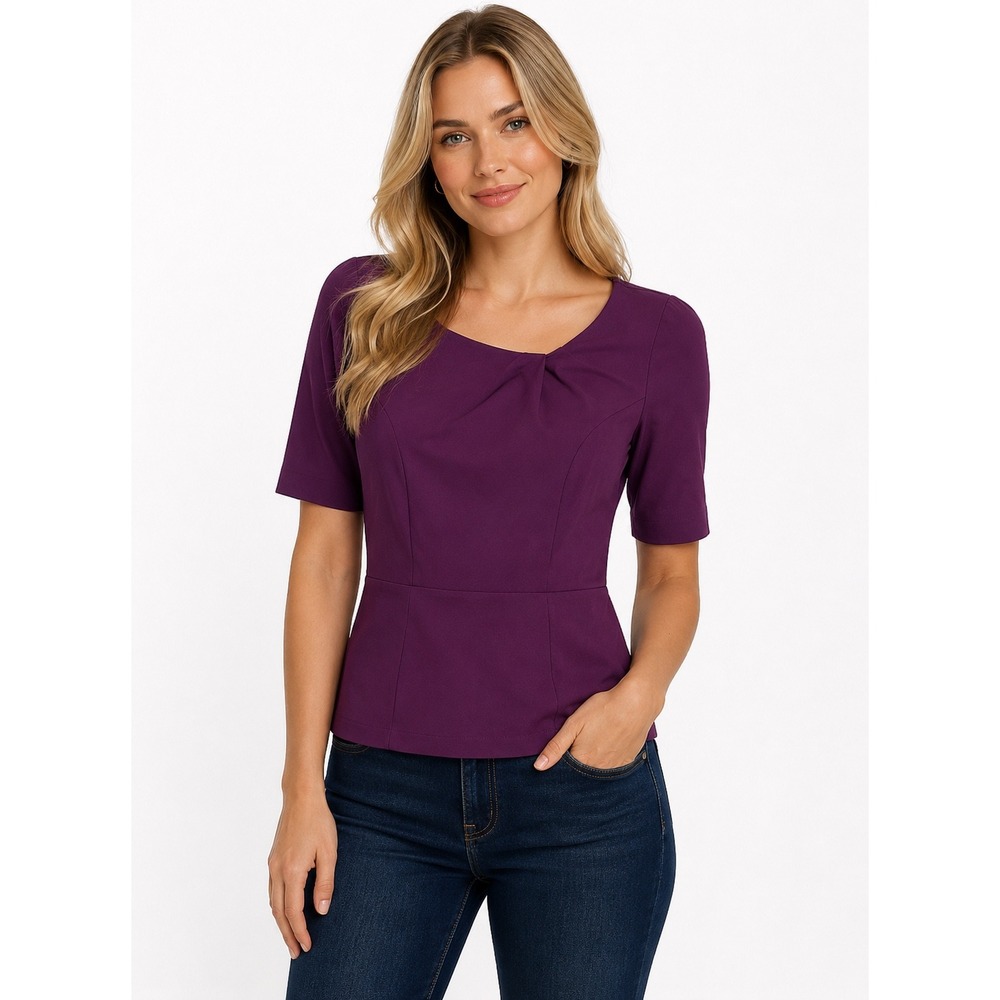 White House Black Market Purple Peplum Top Dark Academia Office Chic-Size 4